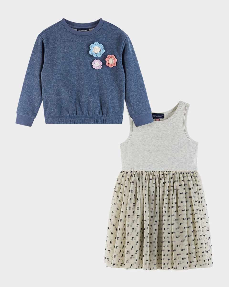Girl's Sweatshirt W/ Crochet Appliques & Dress Set, Size 2T-